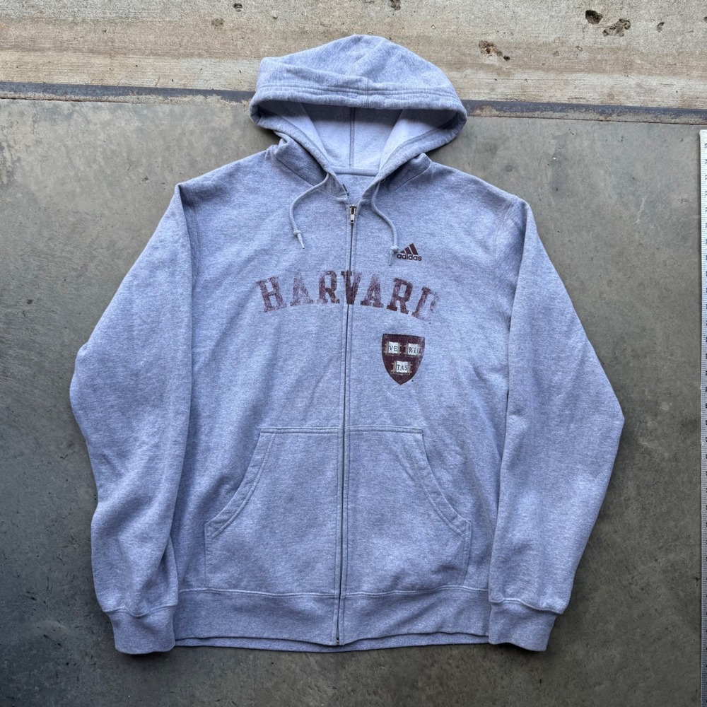 Adidas Harvard University Full Zip Hoodie Gray Mens Medium Collegiate Sweatshirt